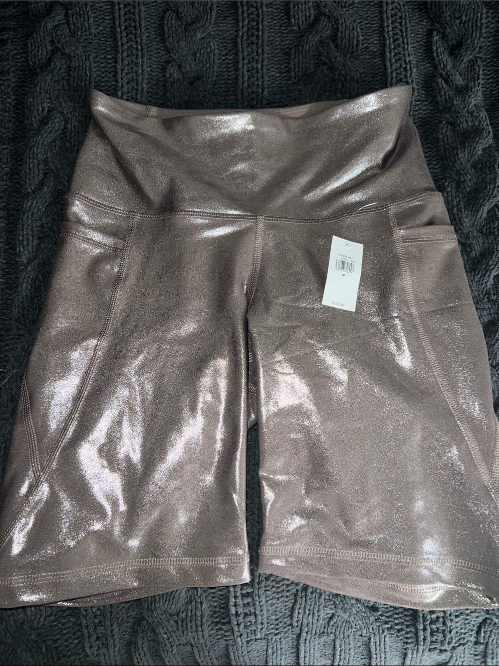 Powersoft Shimmer High-Waist Women’s Bike Shorts in Metallic Taupe